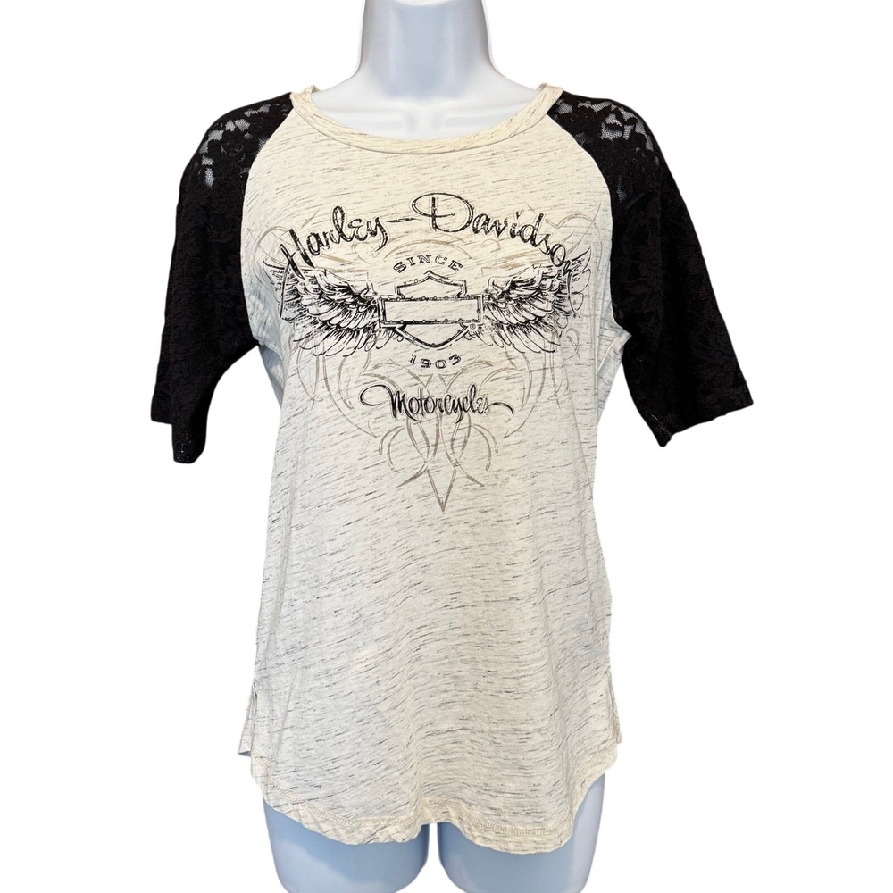 Harley Davidson Lace Wings Top S Rhinestone Biker Moto Grunge Graphic Logo  Y2K